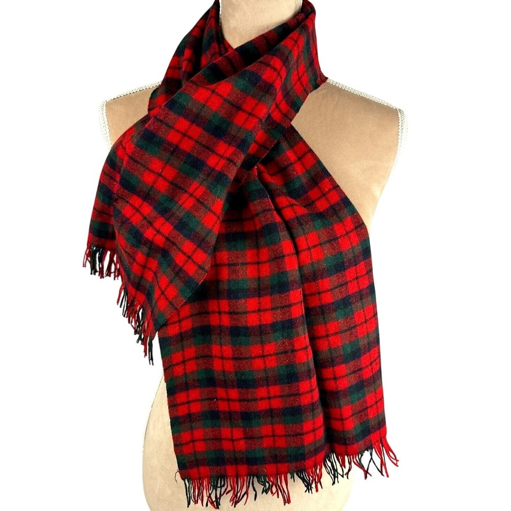 Pendleton 100% Virgin Wool Tartan Red Plaid Scarf‎ Fringe Winter FLAWED
